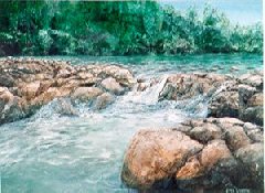Barton Creek Rapids, $ 295, 
13" X 20", acrylic collage on paper
