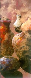 Earth Pots, $ 250, 
24" X 12", acrylic on paper